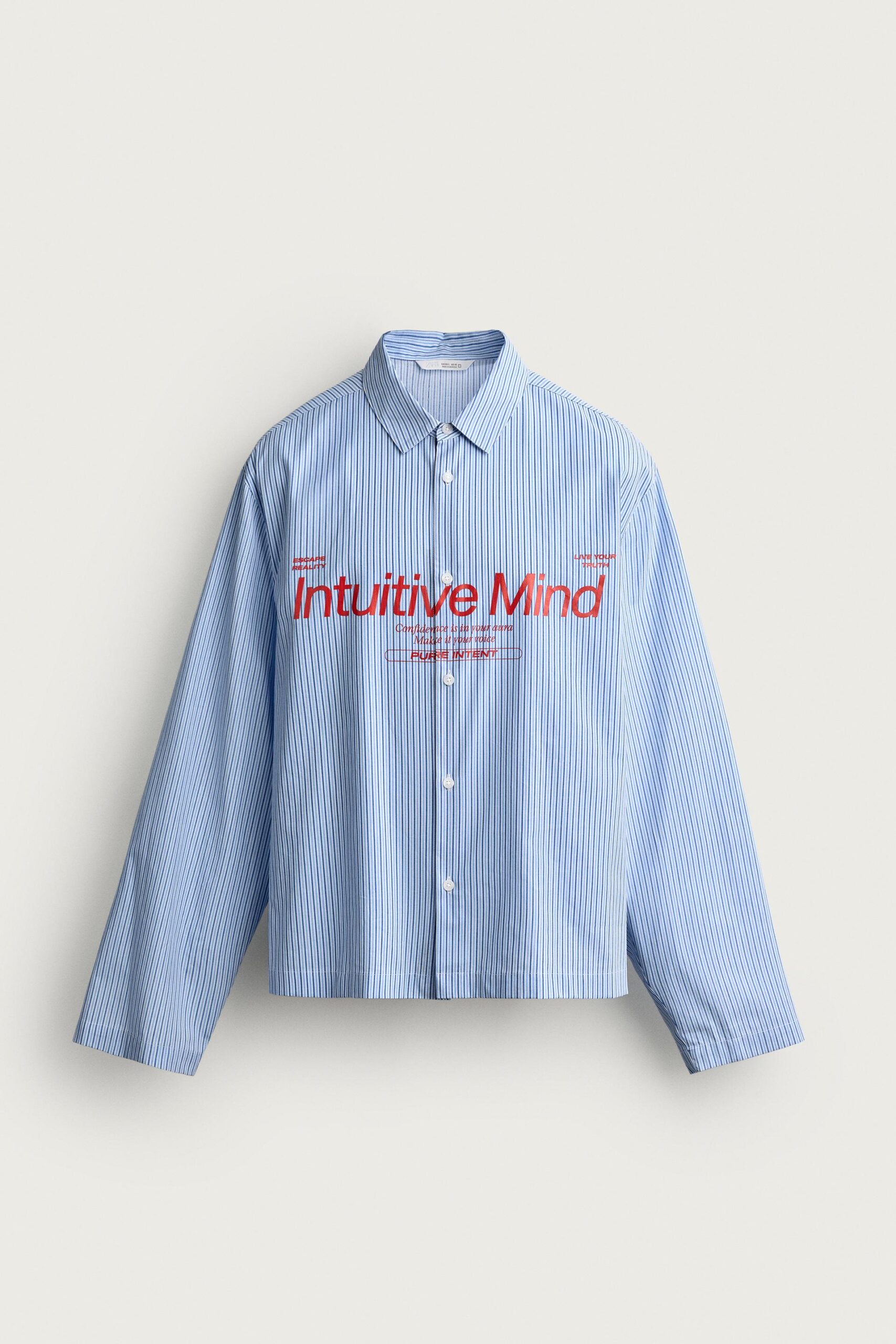 CHEMISE RELAXED FIT RAYURES INSCRIPTION IMPRIMÉE