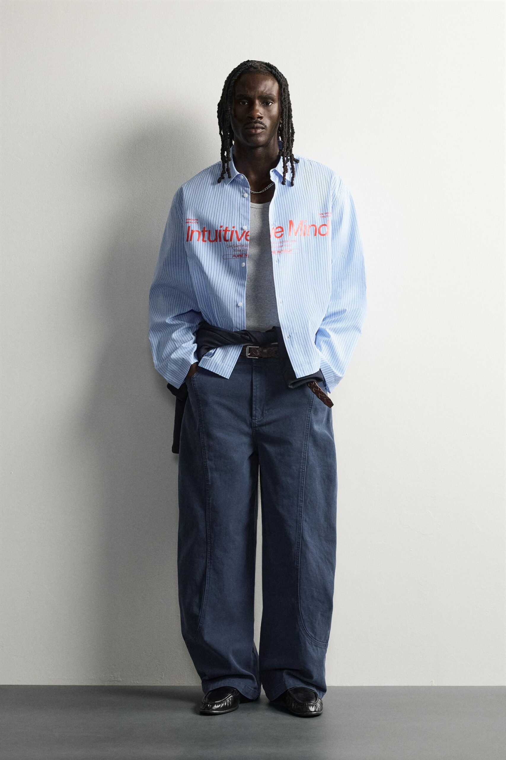 CHEMISE RELAXED FIT RAYURES INSCRIPTION IMPRIMÉE