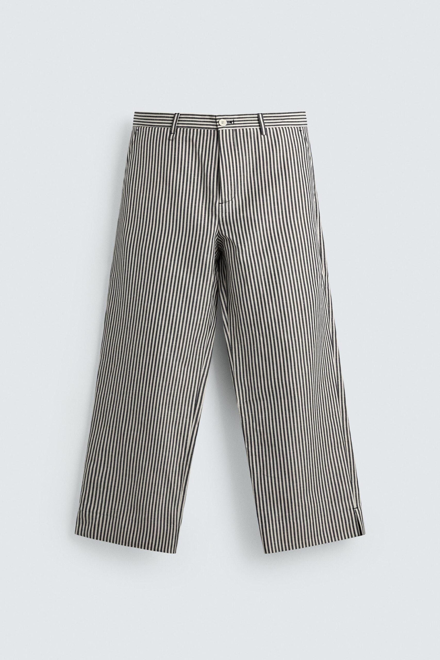 PANTALON EN COTON ET LIN À RAYURES