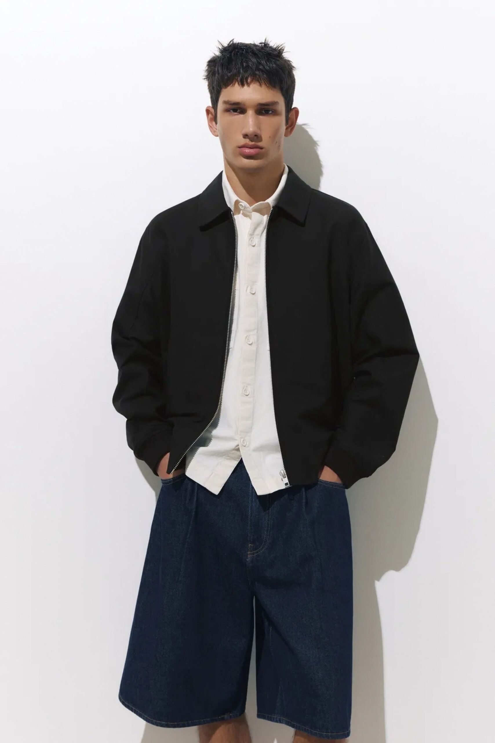 VESTE EN COTON NOIRE À COL CHEMISE