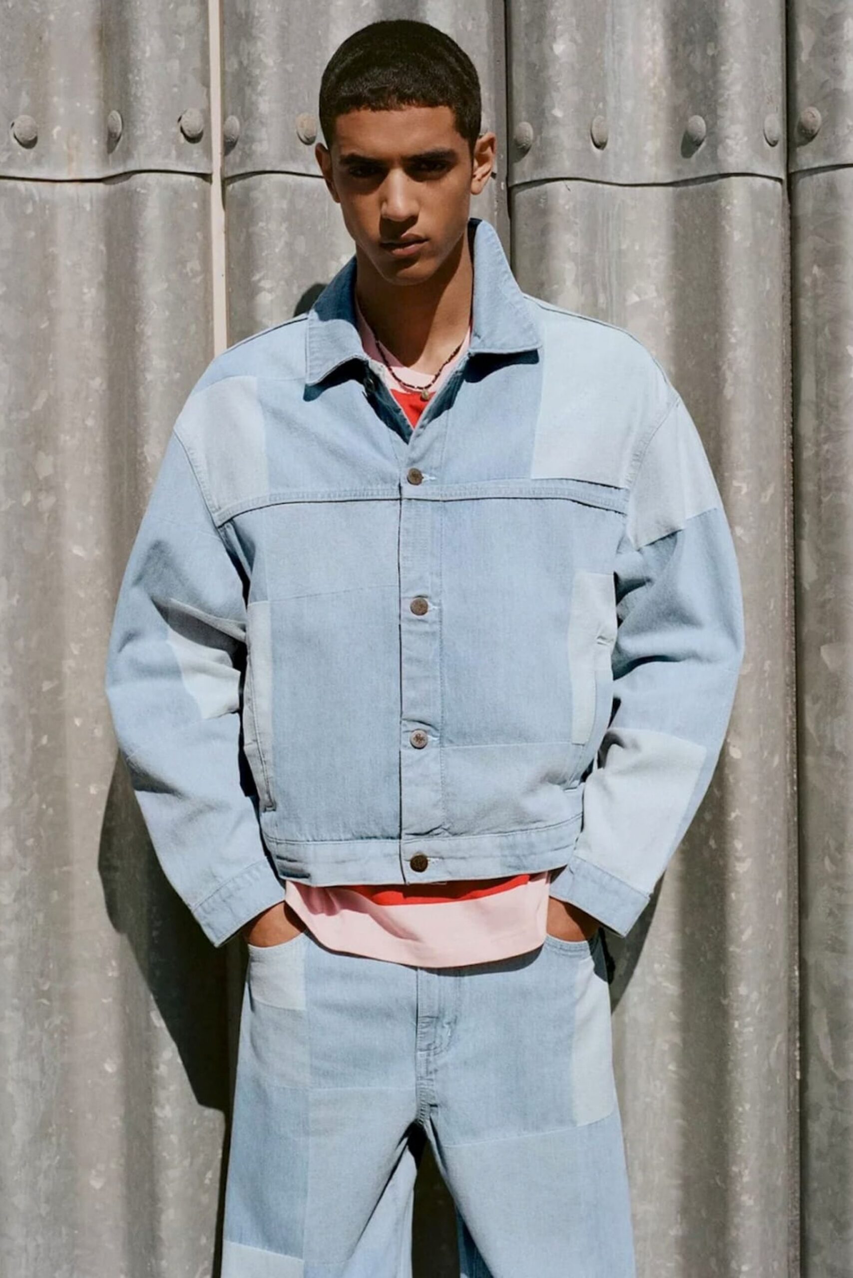 VESTE EN JEAN PATCHWORK BLEU CLAIR HOMME