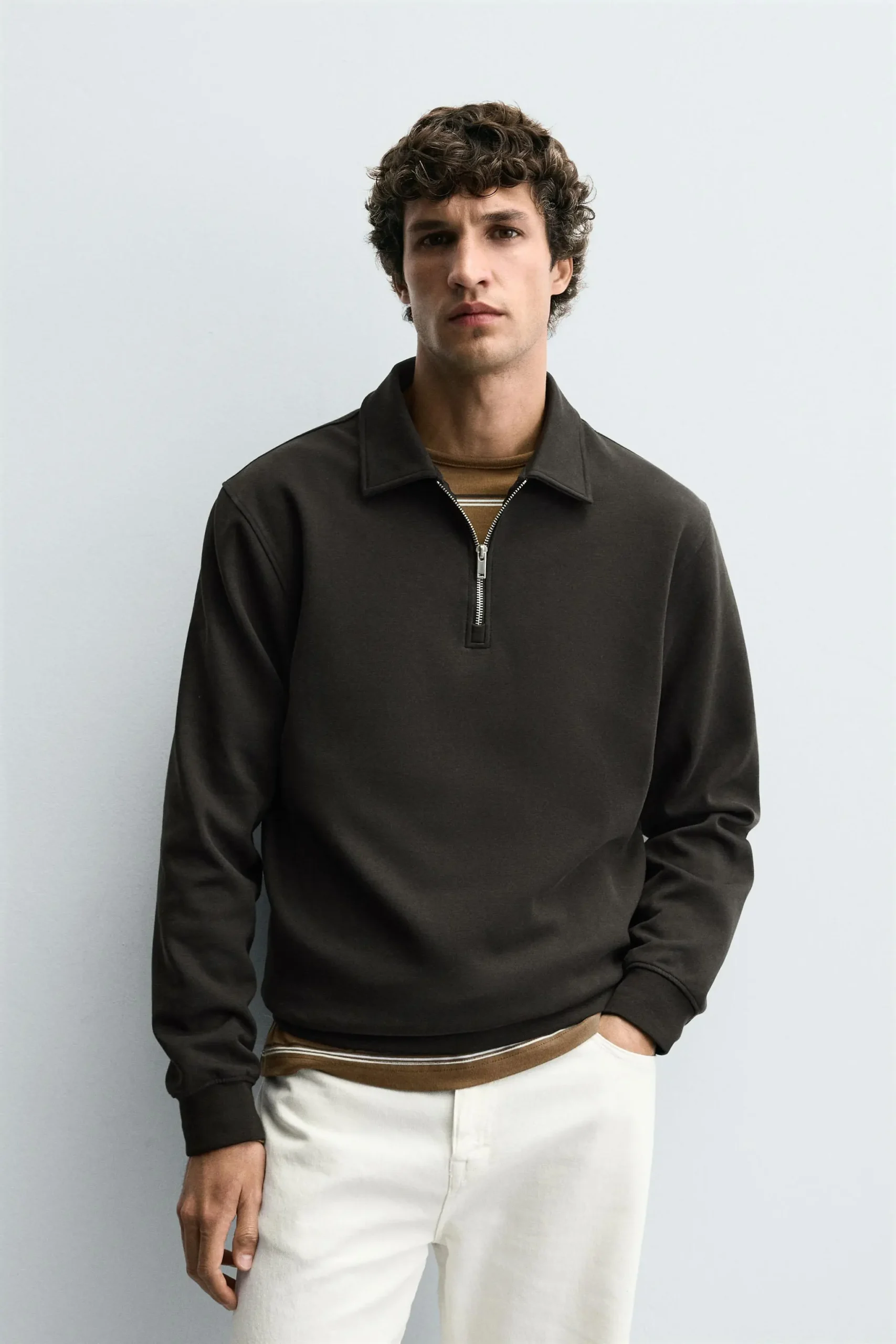 SWEAT-SHIRT POLO À FERMETURE ÉCLAIR INTERLOCK