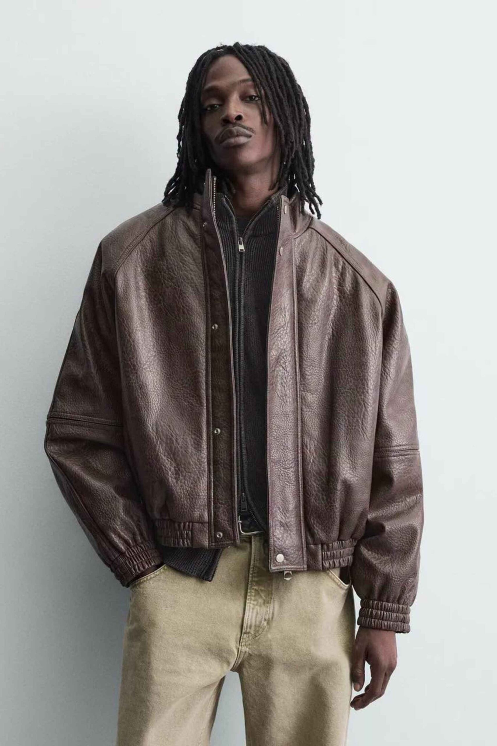 VESTE HOMME EFFET CUIR TEXTURÉ MARRON